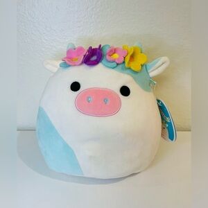 Squishmallows‎ NWT Belana The Cow White with Flower Crown Plush Toy Size 8”